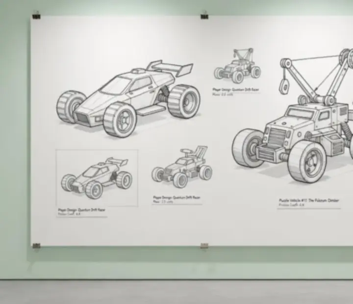 Kolaż szkiców samochodów stworzonych przez graczy Draw Car Master