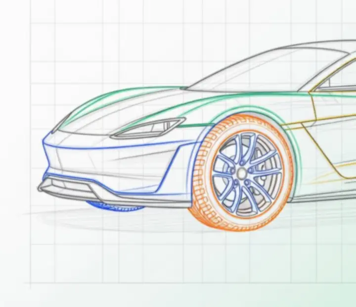 Różne szkice pojazdów do gry Draw Car Master na tle siatki blueprint