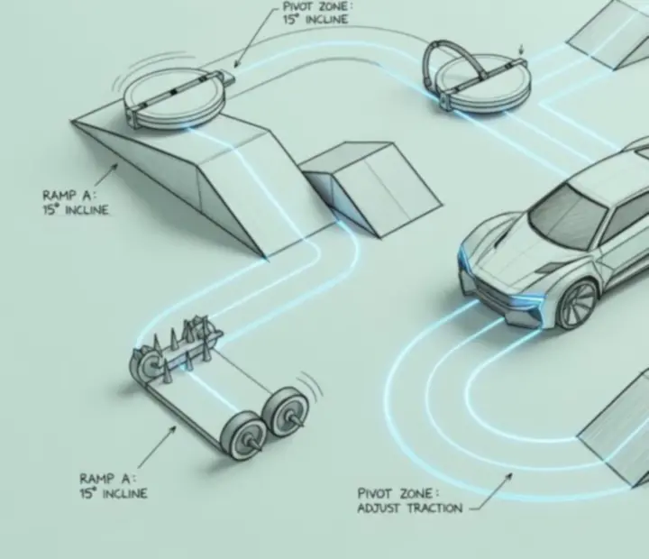 Blueprint pojazdu dopasowanego do krętej trasy z pułapkami